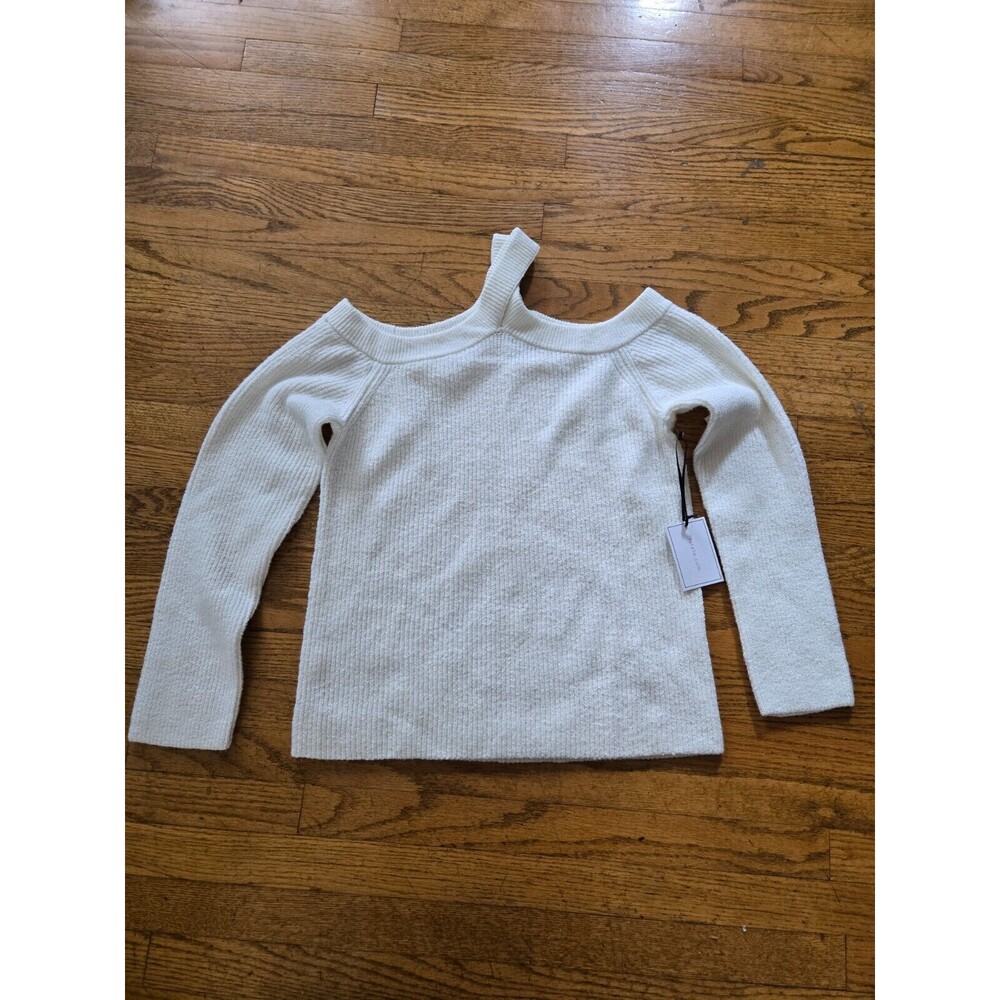 1.State Womens Cross Neck Cold Shoulder Sweater Soft White Size Large